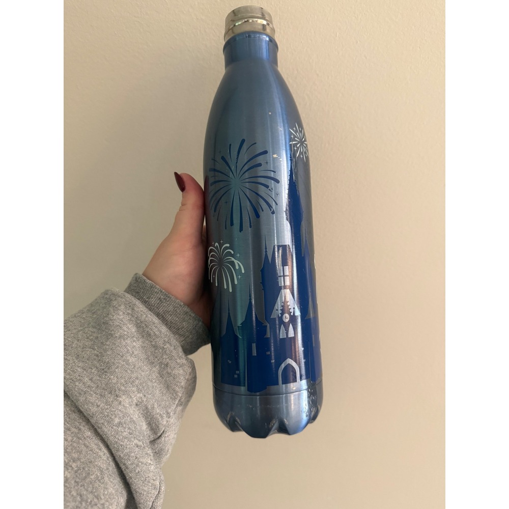 Disney Water Bottle Unisex 25.5oz Blue Good Castle Fireworks Metallicโ Canteen